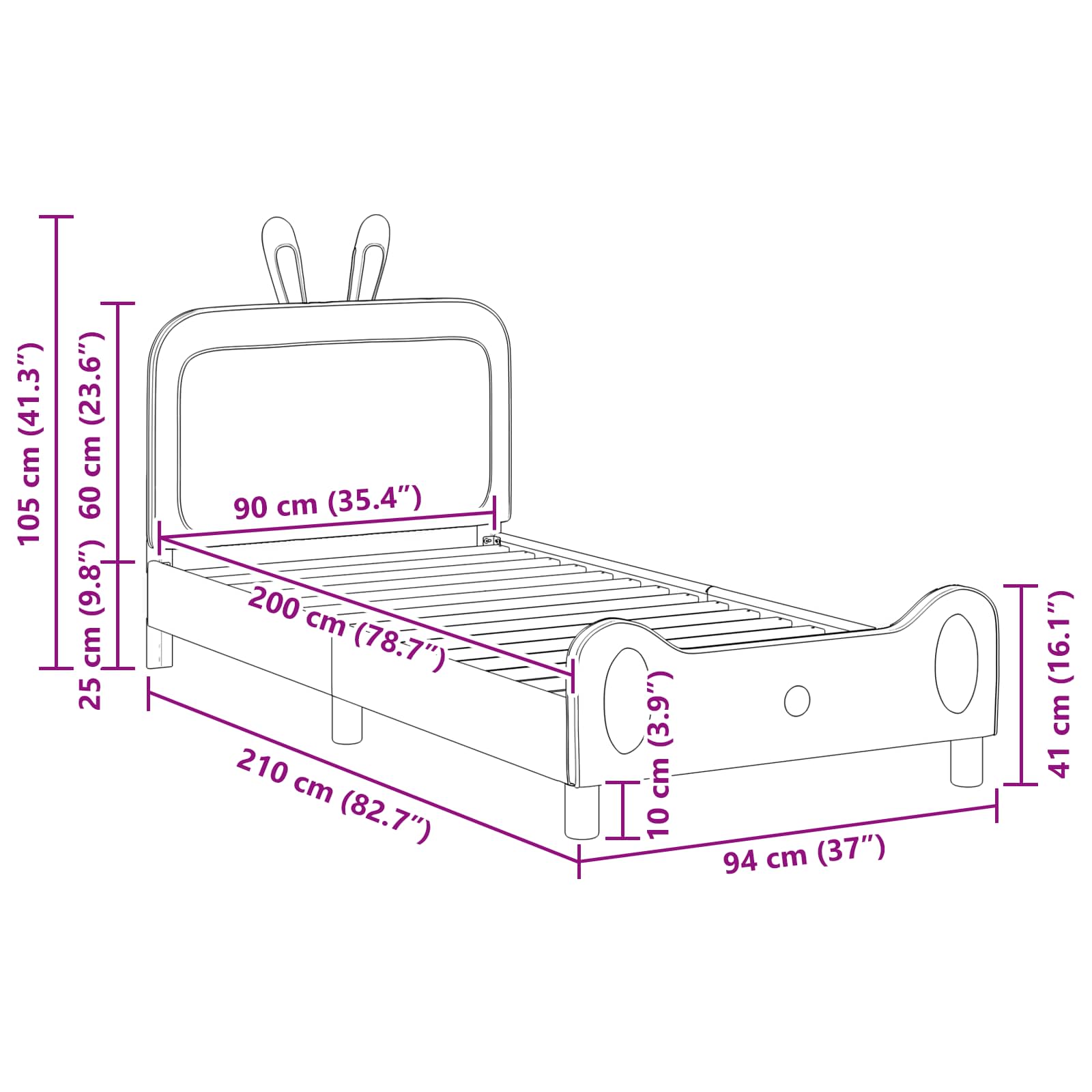 Barnsängram med sänggavel med huvudgavel Ljusgrå 90 x 200 cm PU