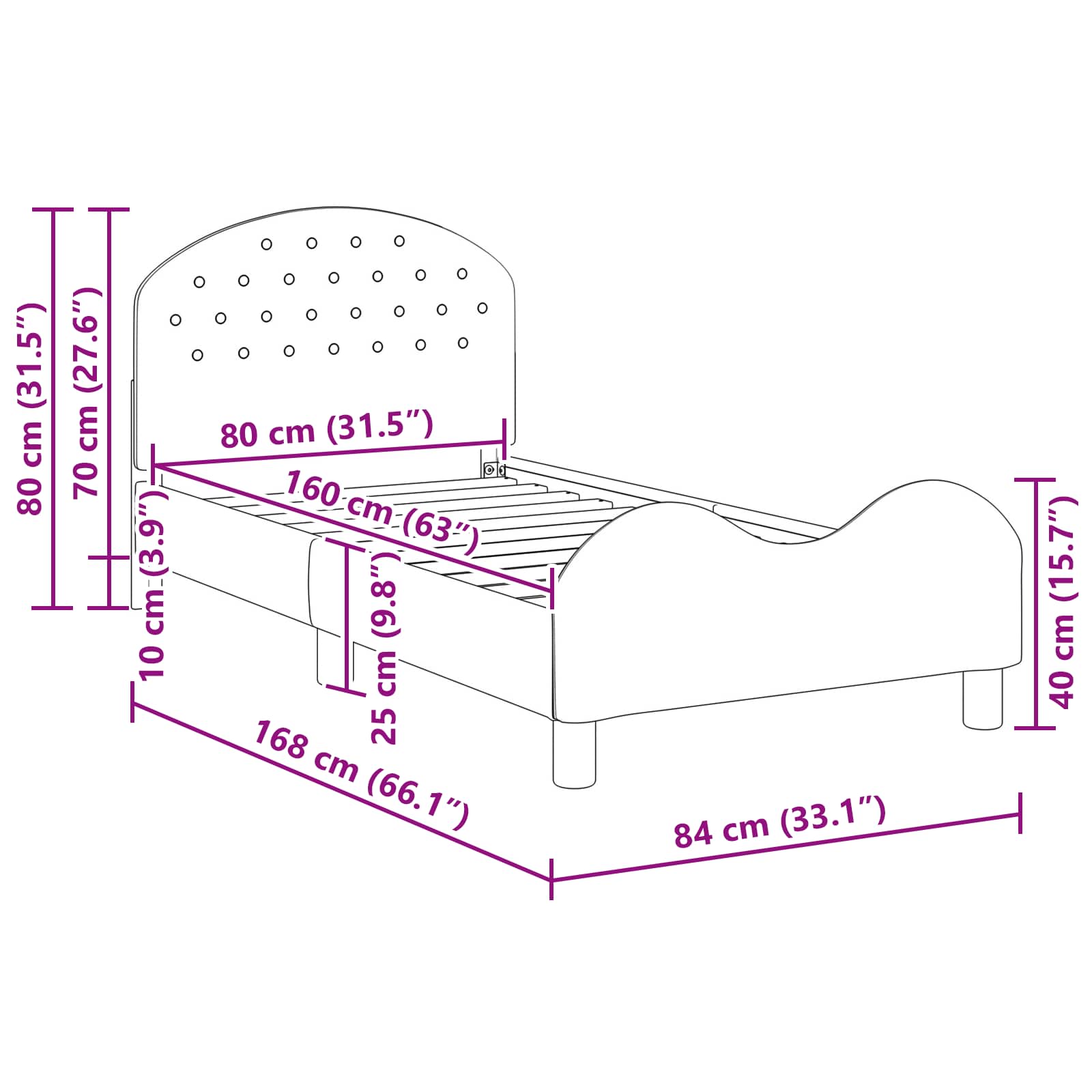 Barnsängram med sänggavel Havgrön 80 x 160 cm Sammet