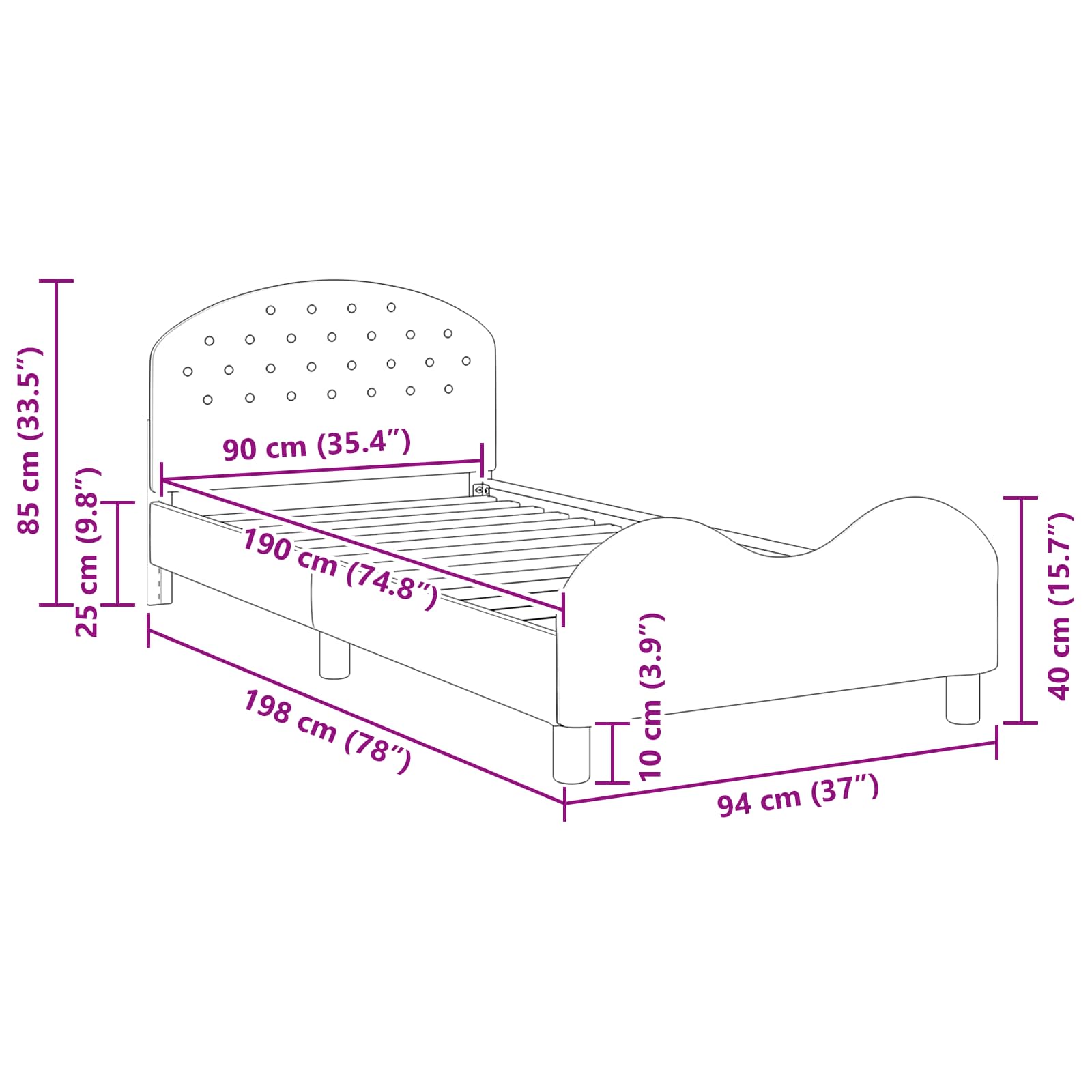 Barnsängram med sänggavel Svart 90 x 190 cm Sammet