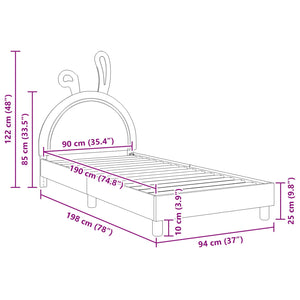 Barnsängram med sänggavel med huvudgavel Rosa 90 x 190 cm PU