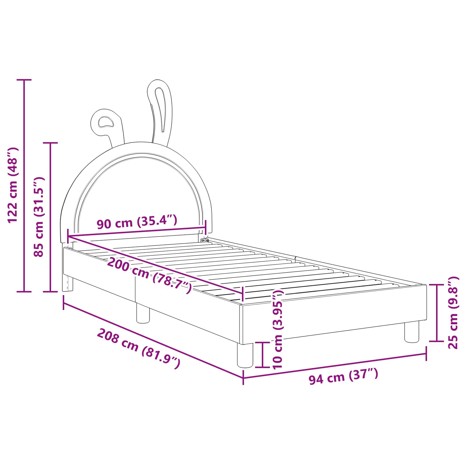 Barnsängram med sänggavel med huvudgavel Vit 90 x 200 cm PU