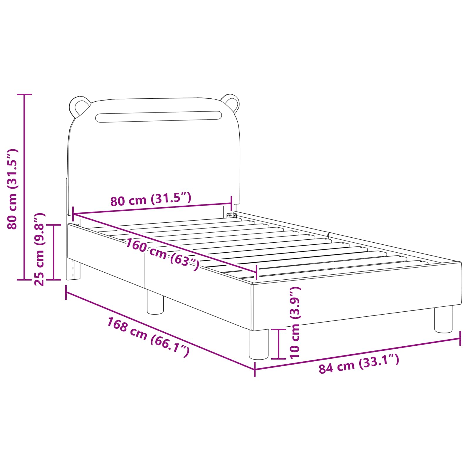 Barnsängram med sänggavel med huvudgavel Rosa 80 x 160 cm tyg