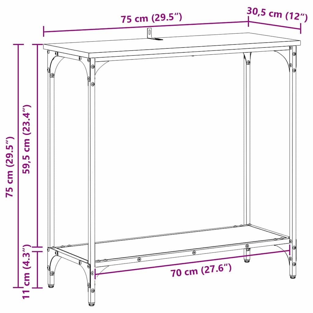 Konsolbord med hylla Svart ek 75 x 30.5 x 75 cm Konstruerat trä