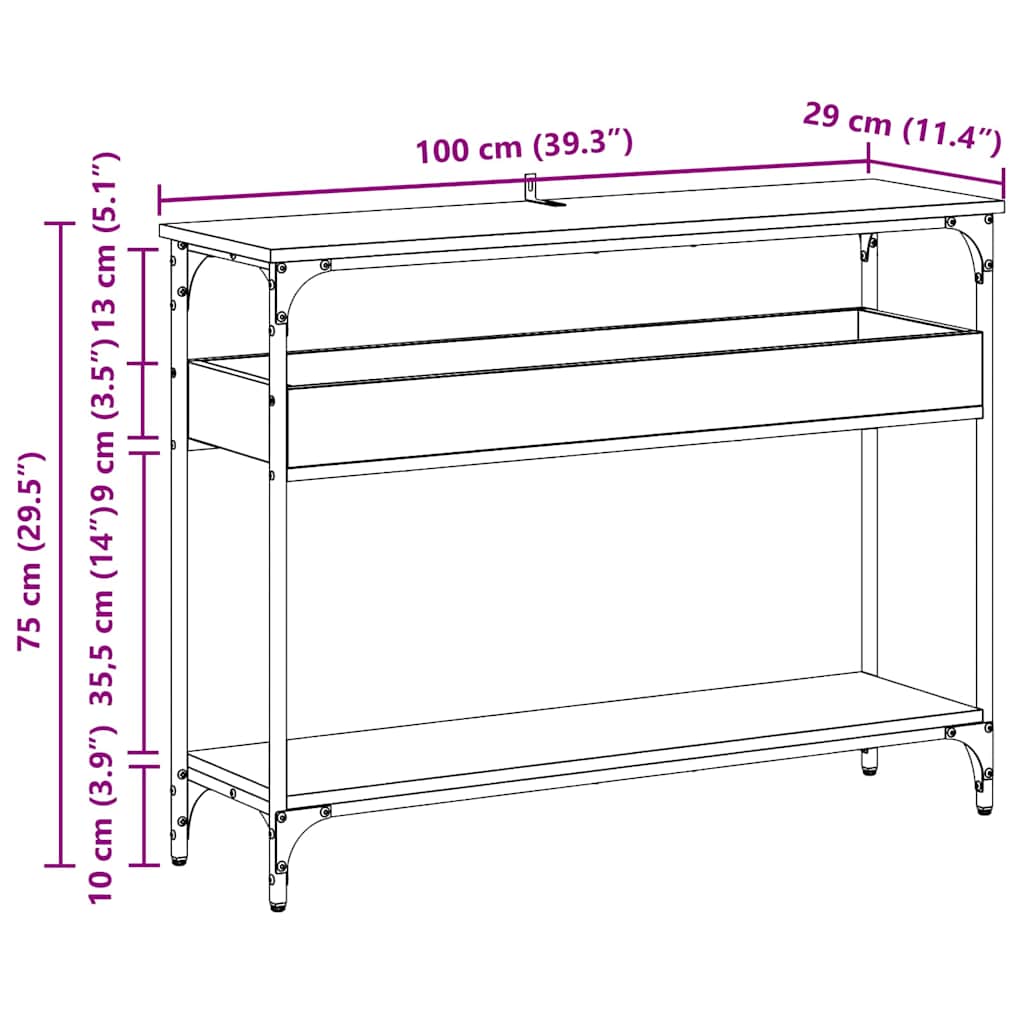 Konsolbord med hylla Svart ek 100 x 29 x 75 cm Konstruerat trä