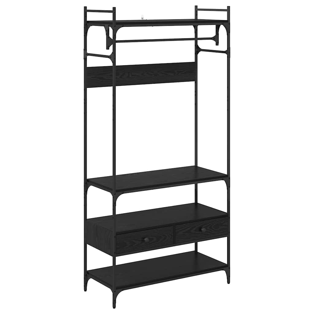 Garderob med låda Svart ek 89 x 39 x 184.5 cm Konstruerat trä