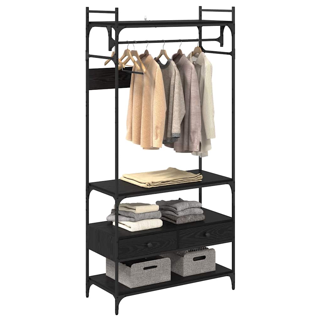 Garderob med låda Svart ek 89 x 39 x 184.5 cm Konstruerat trä