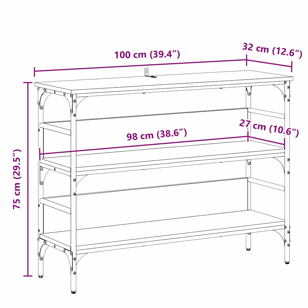 Konsolbord med hylla Svart ek 100 x 32 x 75 cm Konstruerat trä