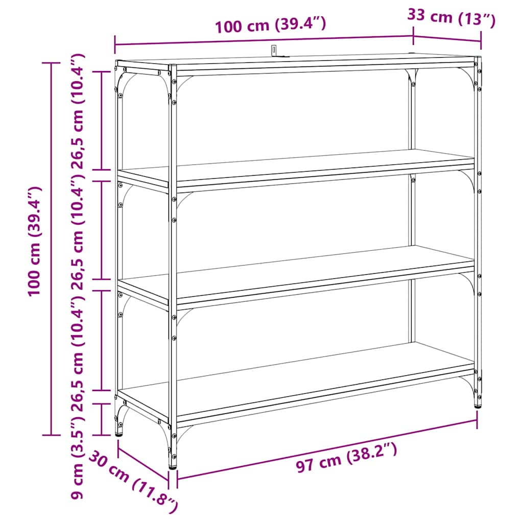 Bokskåp Gammalt trä 100 x 33 x 100 cm Konstruerat trä och järn