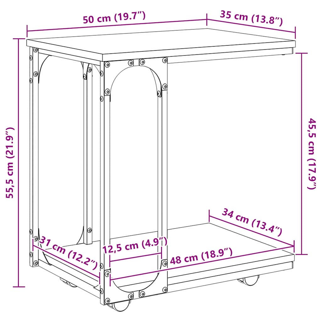 Sidobord med hylla Svart Ek 50 x 35 x 55.5 cm Konstruerat trä