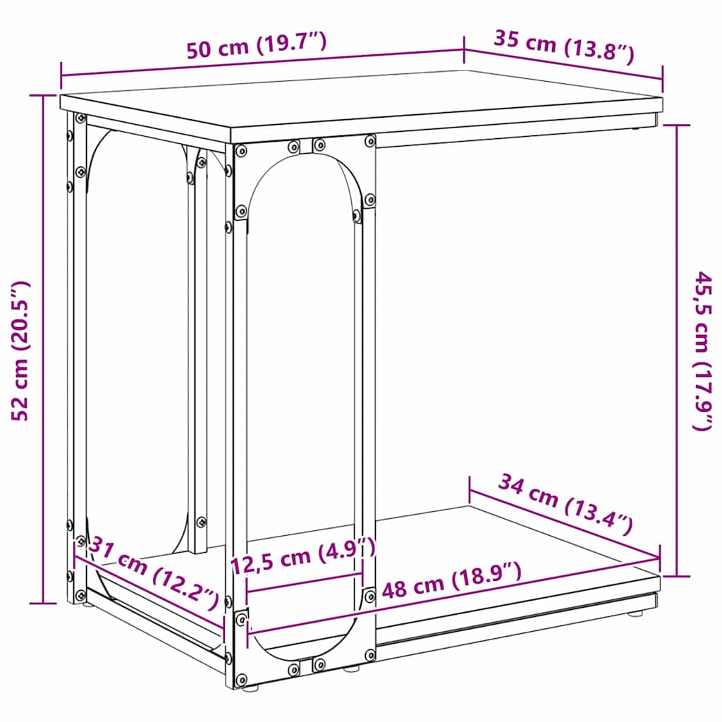 Sidobord med hylla Svart Ek 50 x 35 x 52 cm Konstruerat trä