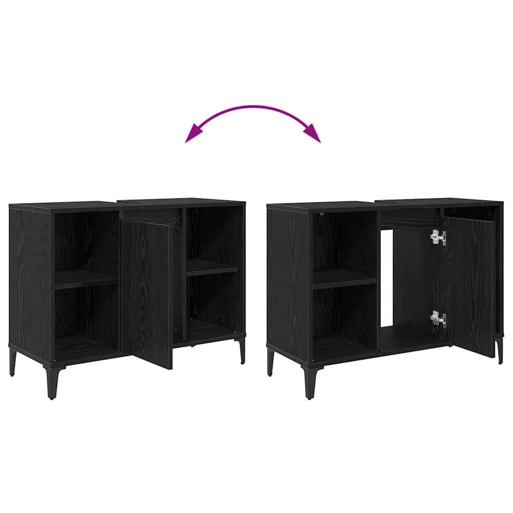 Diskbänksskåp Svart Ek 80 x 33 x 60 cm Konstruerat trä och järn