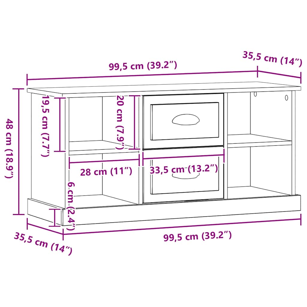 TV-skåp med låda Svart Ek 99,5 x 35,5 x 48 cm Konstruerat trä
