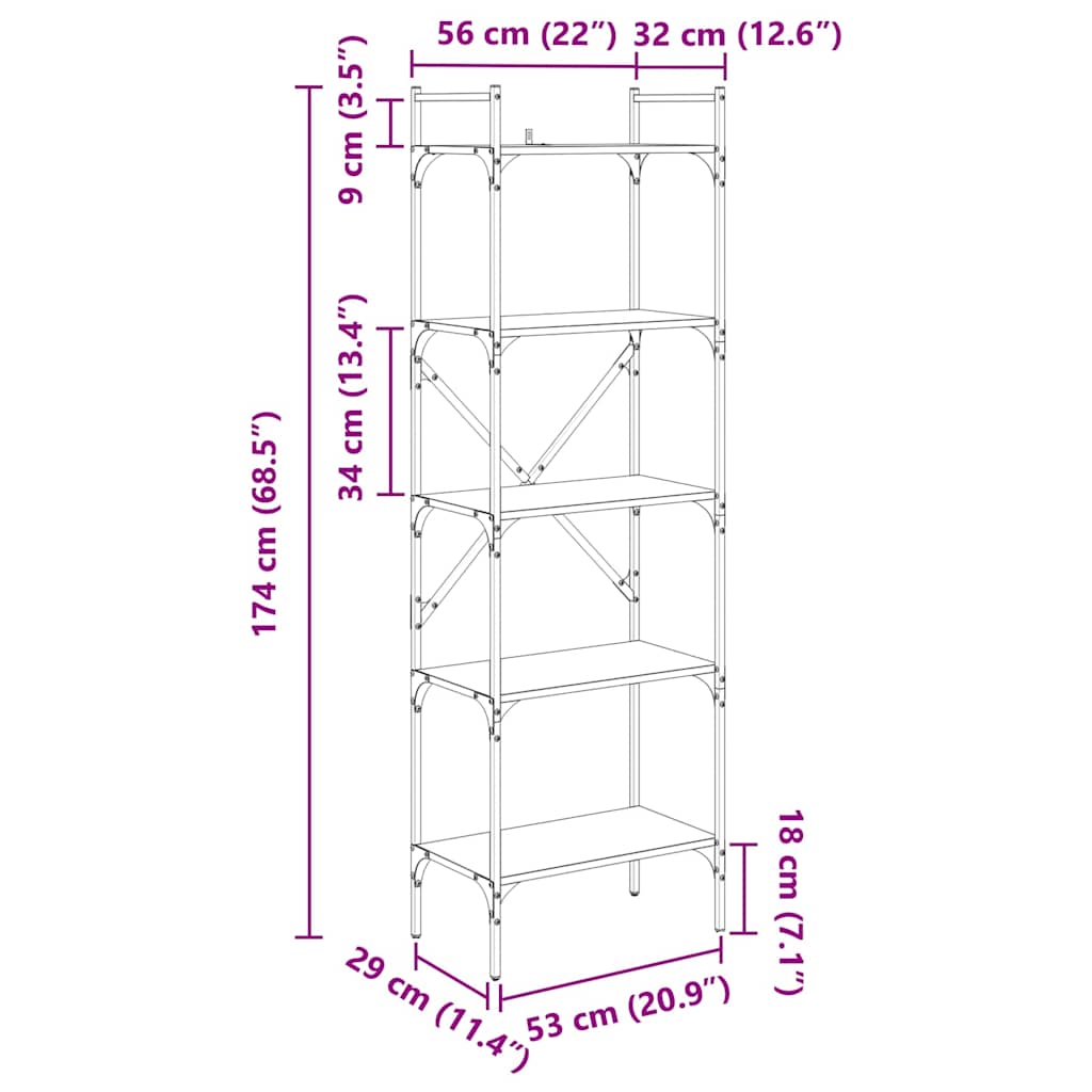 Bokhylla Svart Ek 56 x 32 x 174 cm Konstruerat trä