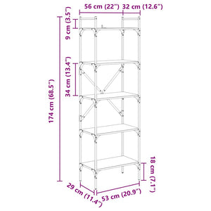 Bokhylla Svart Ek 56 x 32 x 174 cm Konstruerat trä