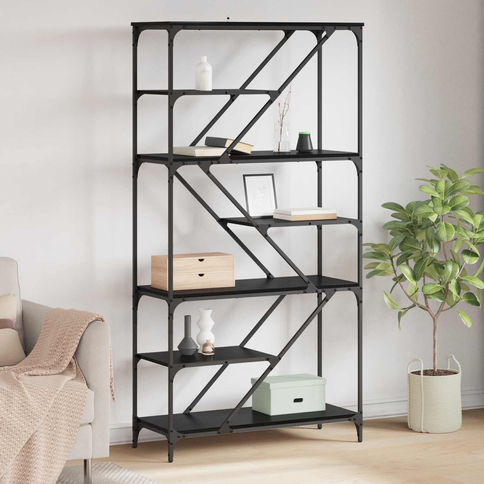 Hyllsystem Svart Ek 91 x 36 x 176 cm Konstruerat trä