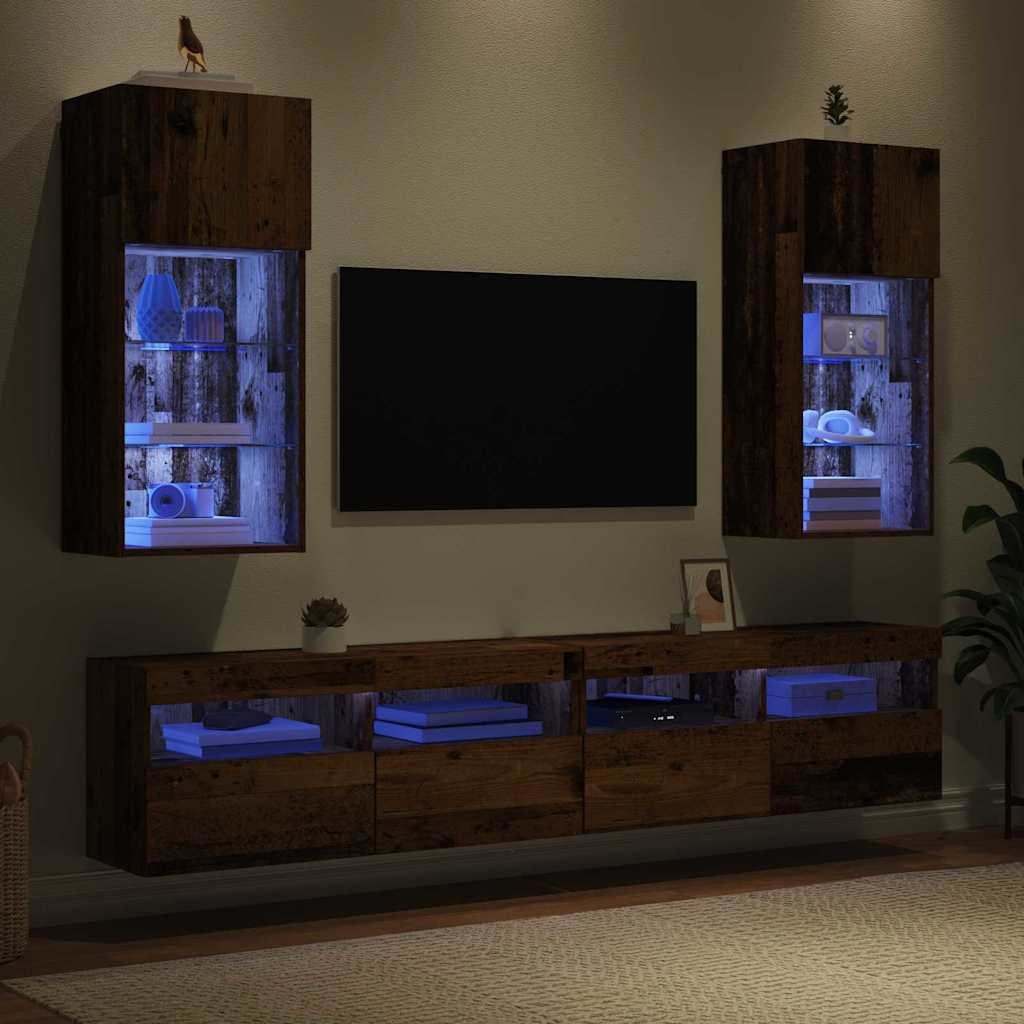 Väggmonterade TV-skåp 2 pcs Gammalt trä 40,5 x 30 x 90 cm