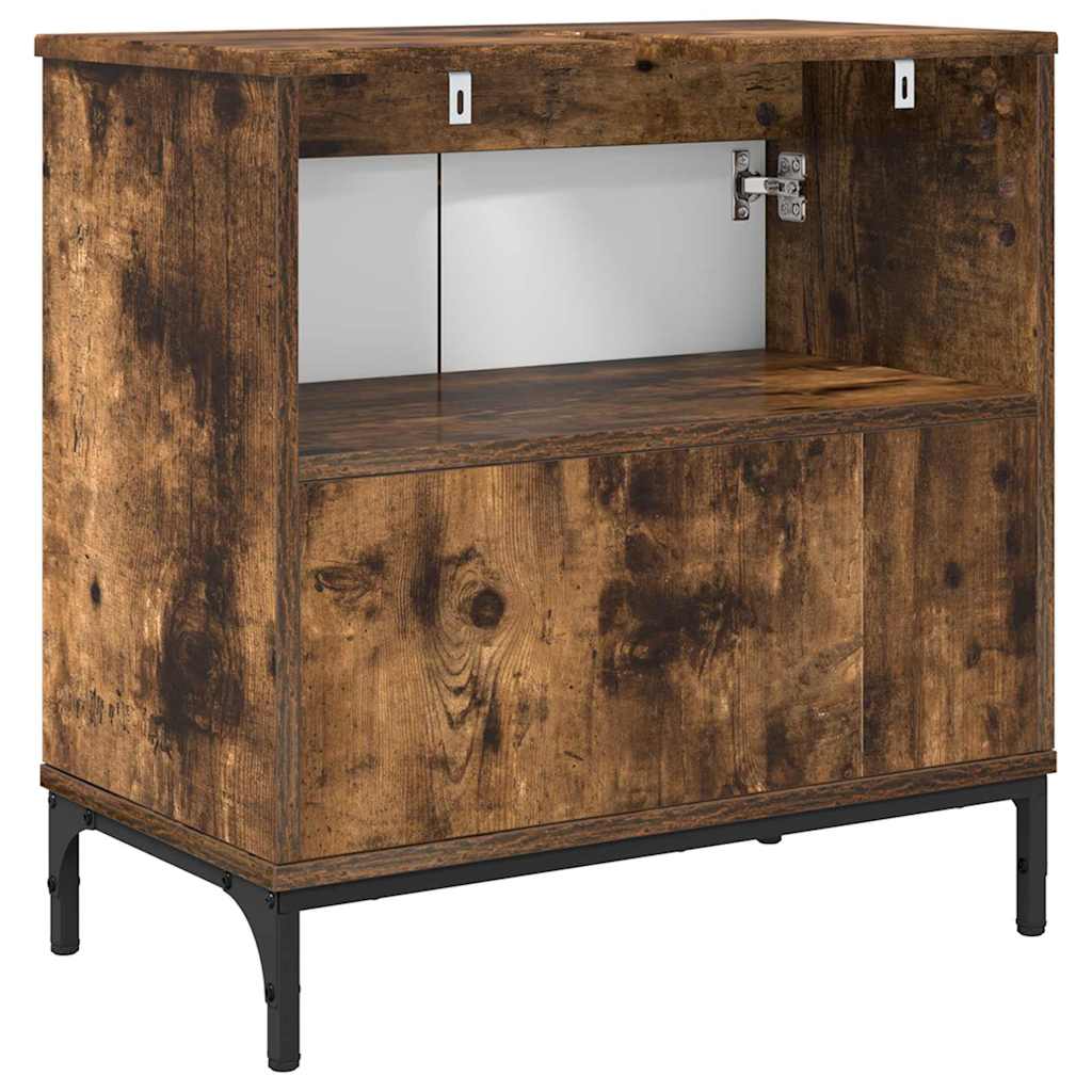 Badrumsskåp med handfat med lagring Rökt ek 60,5 x 33,5 x 61 cm