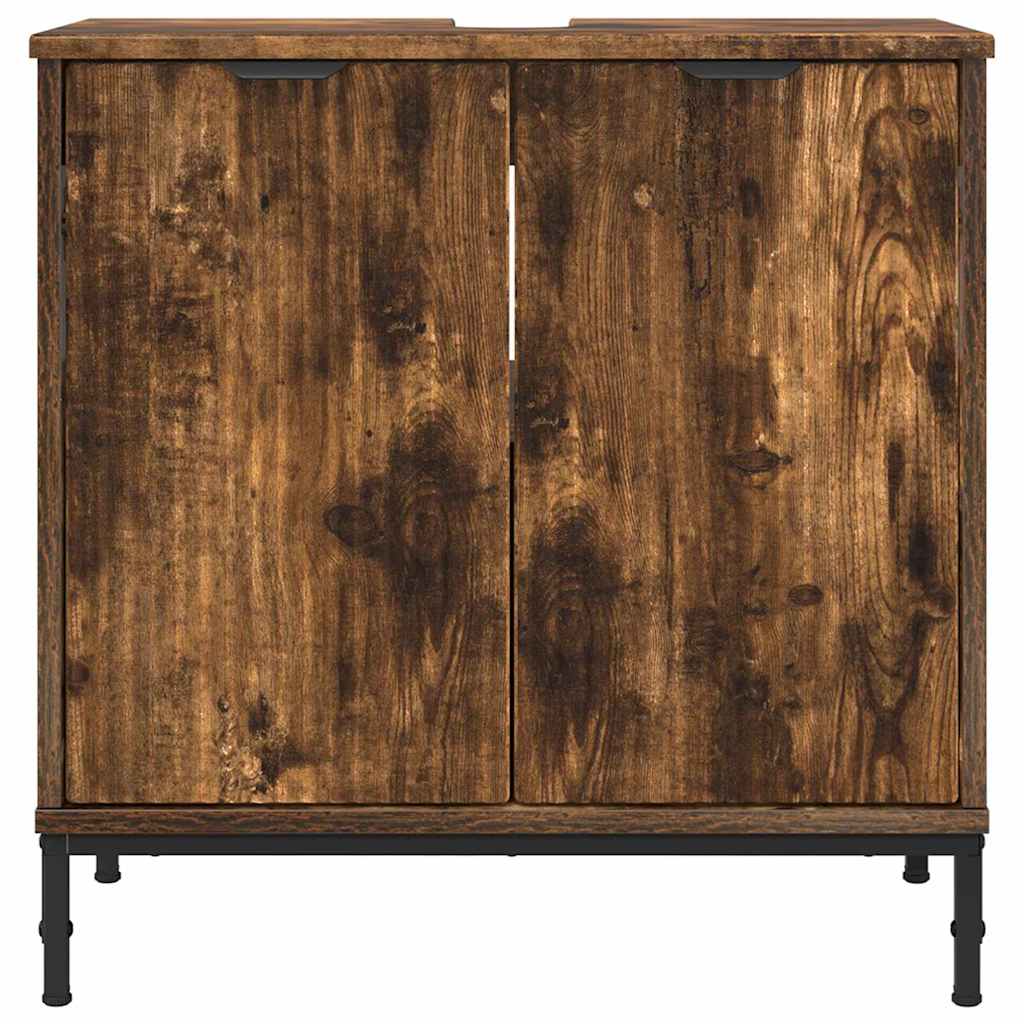 Badrumsskåp med handfat med lagring Rökt ek 60,5 x 33,5 x 61 cm