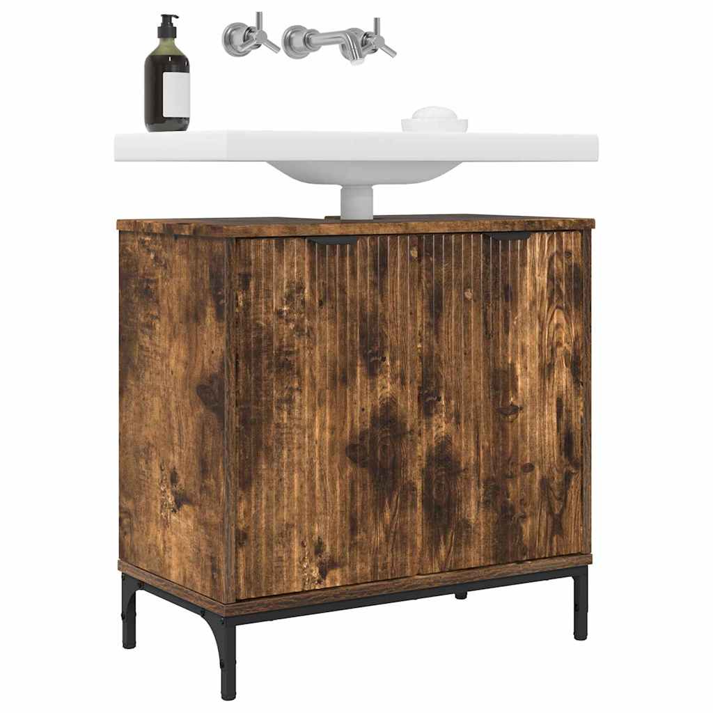 Badrumsskåp med handfat med lagring Rökt ek 60,5 x 33,5 x 61 cm