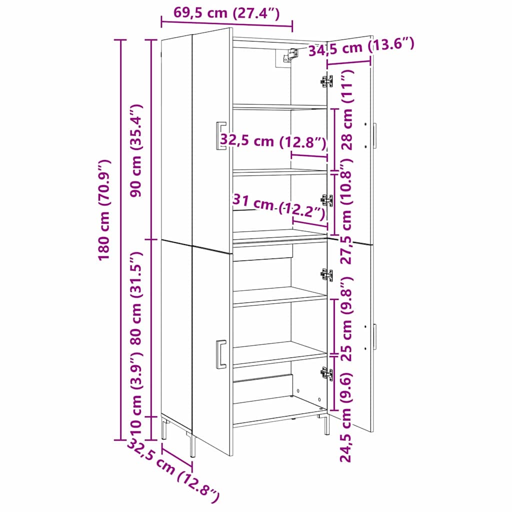 Skåp Gammalt trä 69,5 x 34 x 180 cm Konstruerat trä
