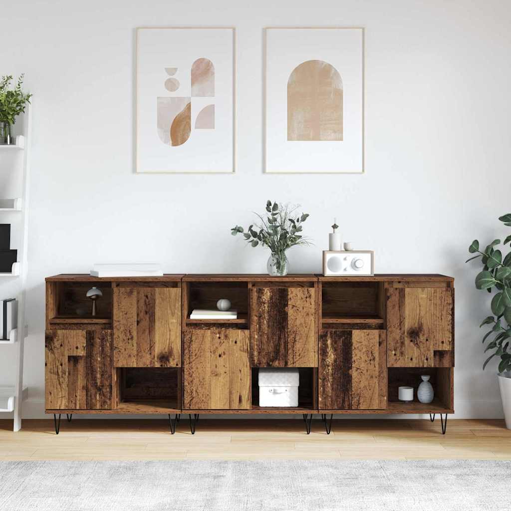 Sideboard 3 pcs Gammalt trä 60 x 35 x 70 cm