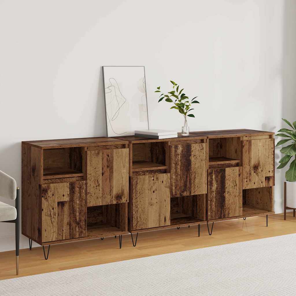 Sideboard 3 pcs Gammalt trä 60 x 35 x 70 cm