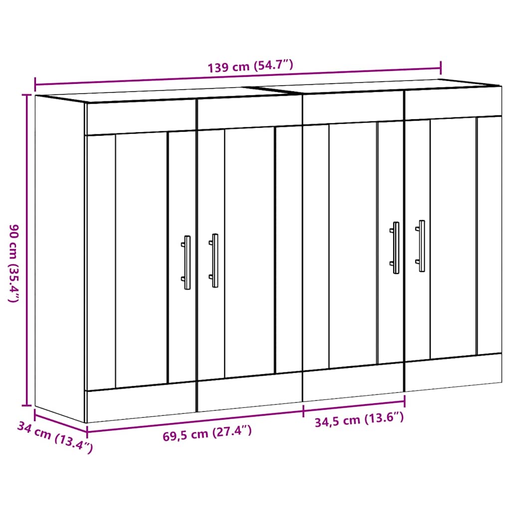 Väggmonterade Skåp 2 pcs Gammalt trä 69,5 x 34 x 90 cm