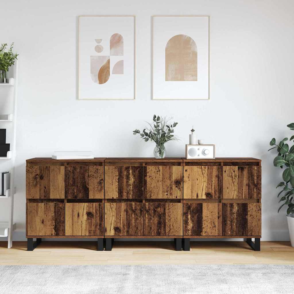 Sideboard 3 pcs Gammalt trä 60 x 35 x 70 cm