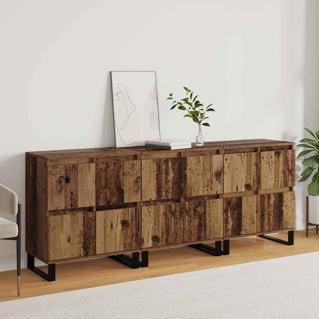 Sideboard 3 pcs Gammalt trä 60 x 35 x 70 cm