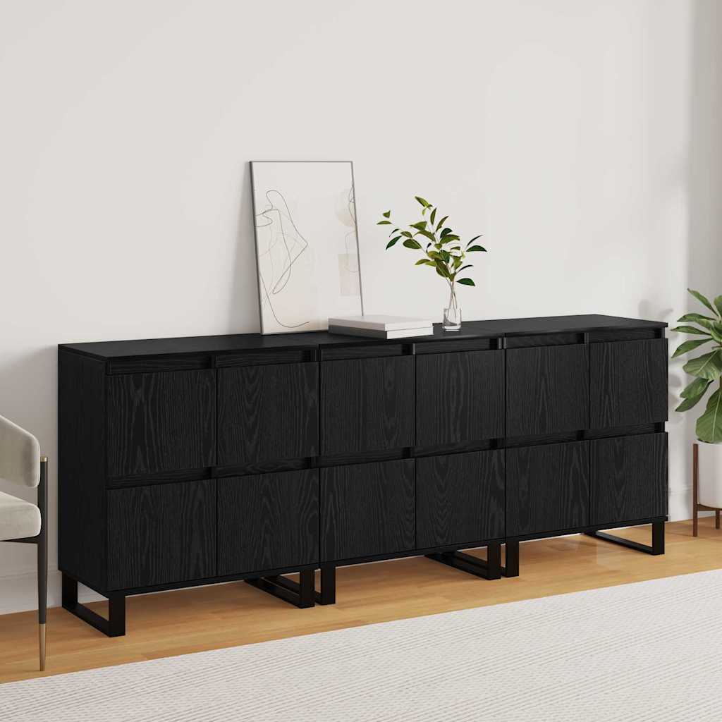 Sideboard 3 pcs Svart Ek 60 x 35 x 70 cm