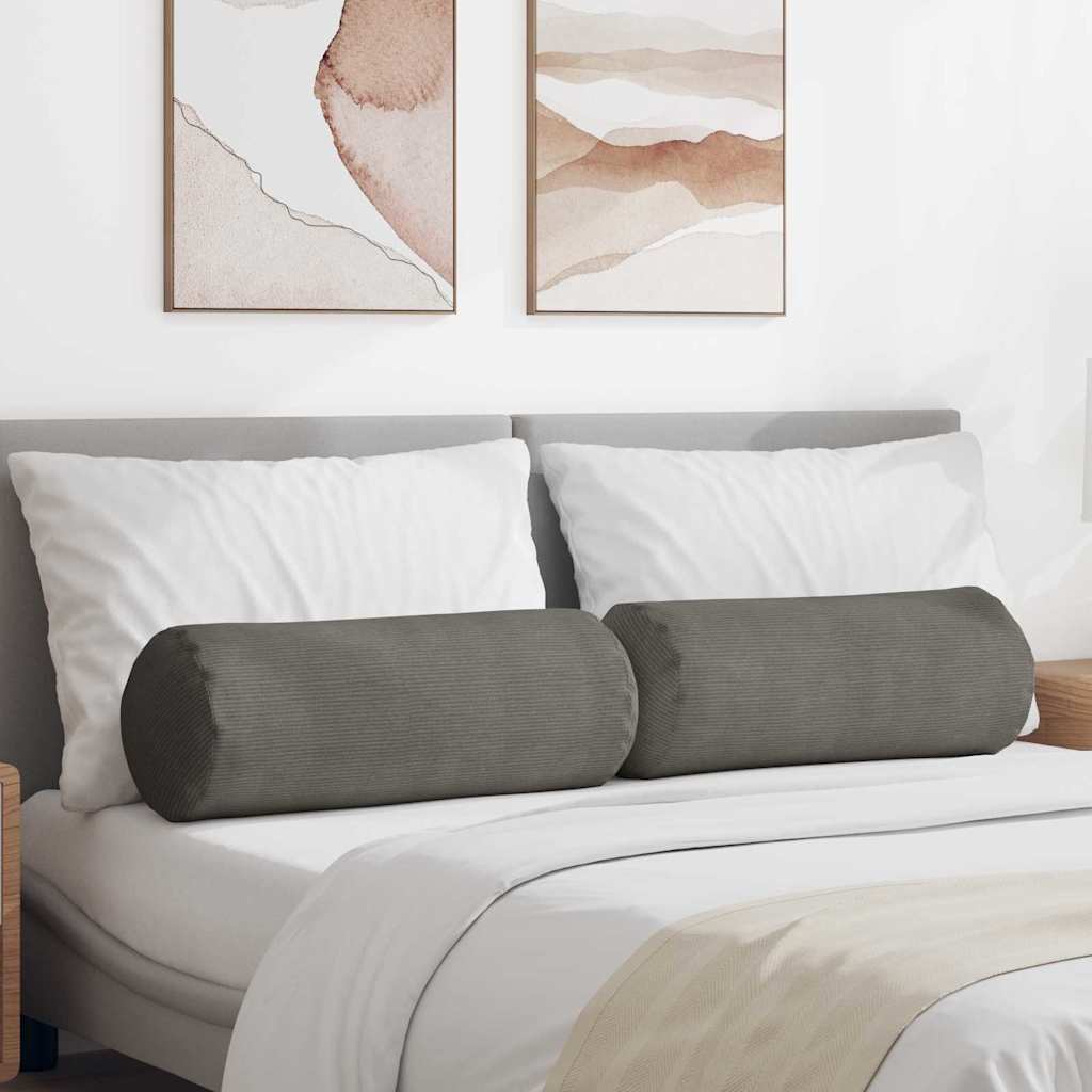 Bolsterkuddar 2 pcs Ljusgrå Ø 25 x 70 cm Kordread tyg