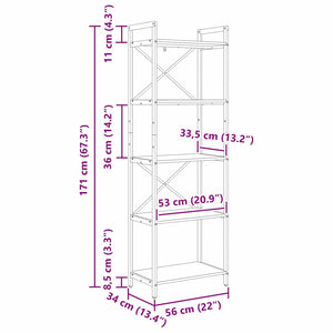 Hyllsystem Sonoma-ek 56 x 34 x 171 cm Konstruerat trä