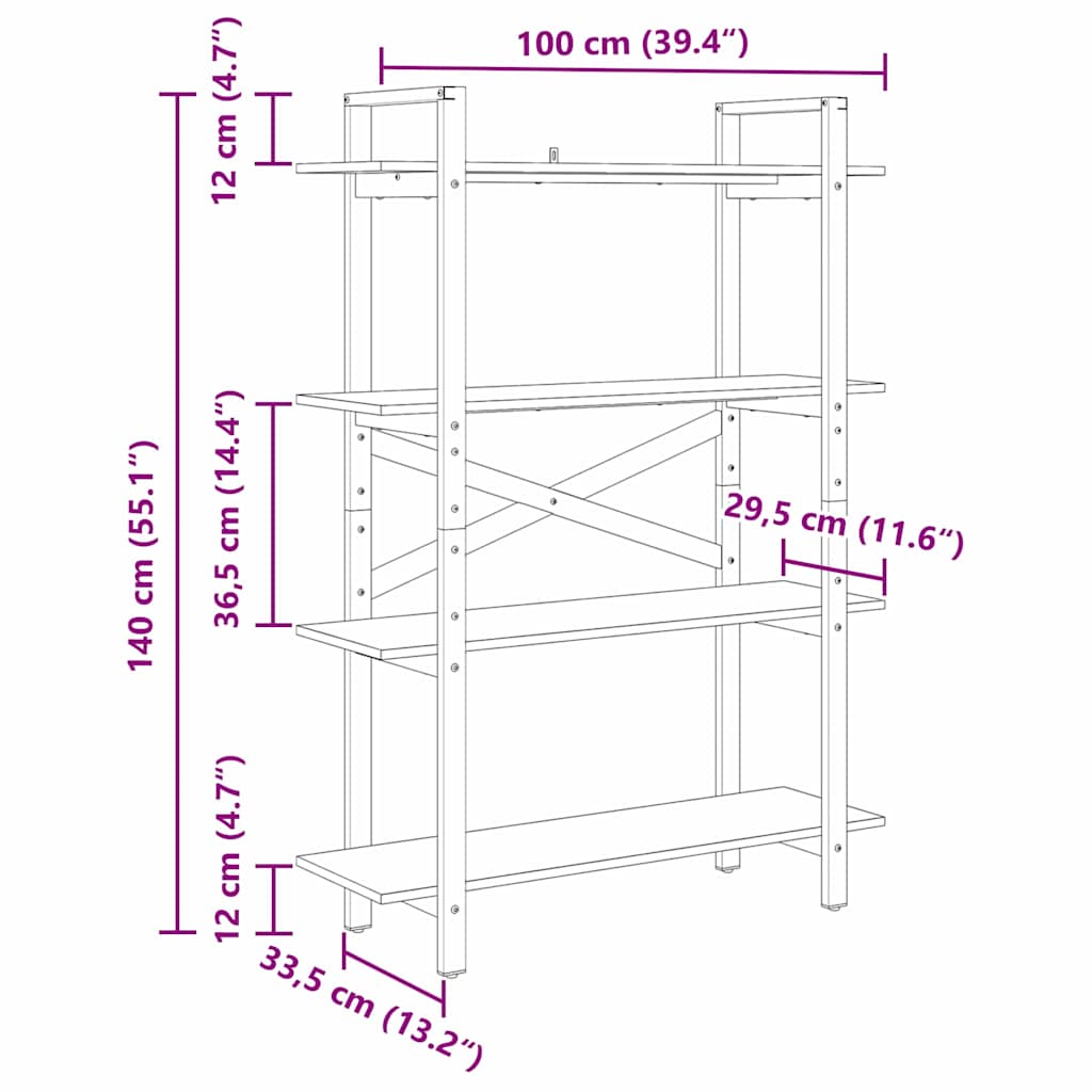 Hyllsystem Sonoma-ek 100 x 33,5 x 140 cm Konstruerat trä