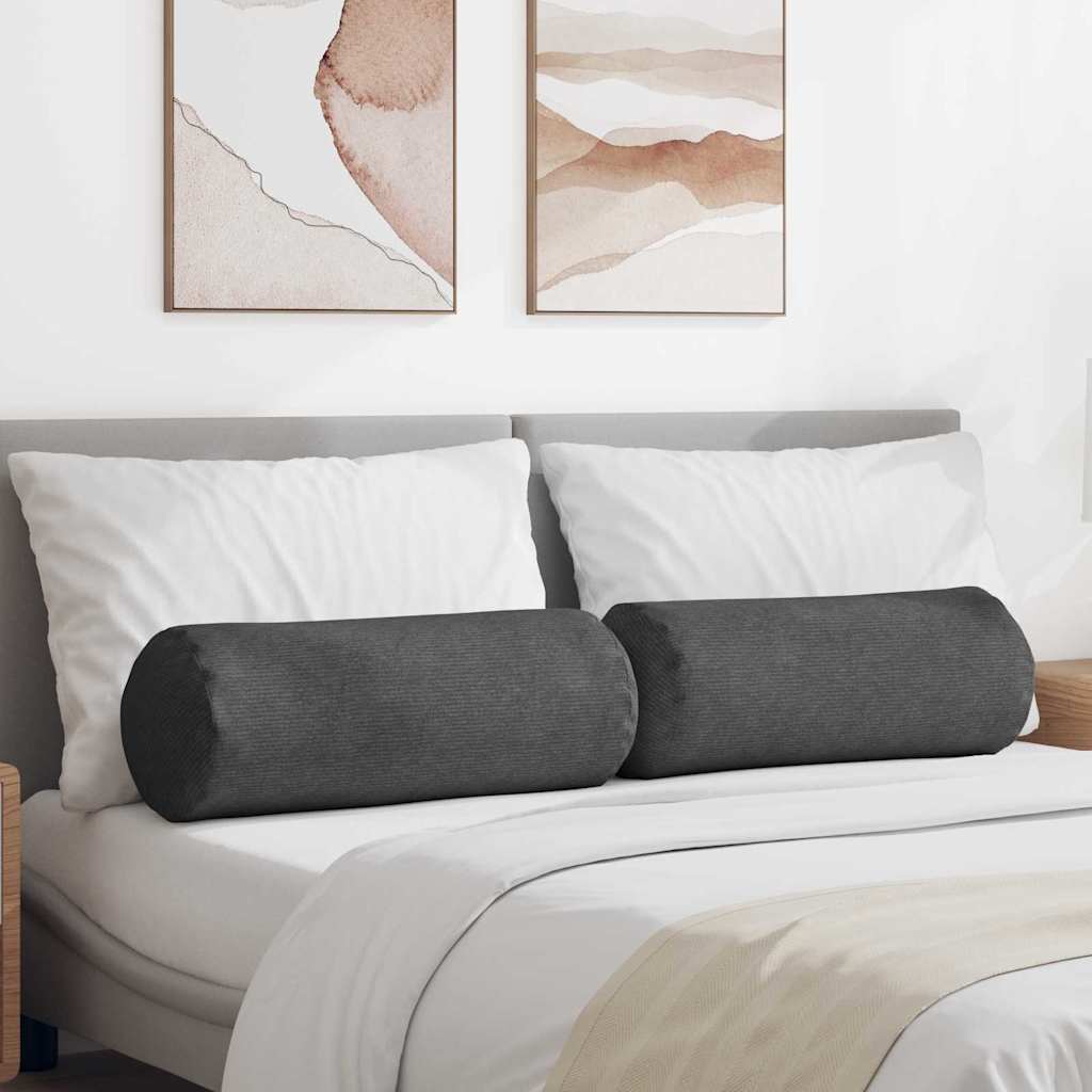 Bolsterkuddar 2 pcs Mörkgrå Ø 25 x 70 cm Kordread tyg