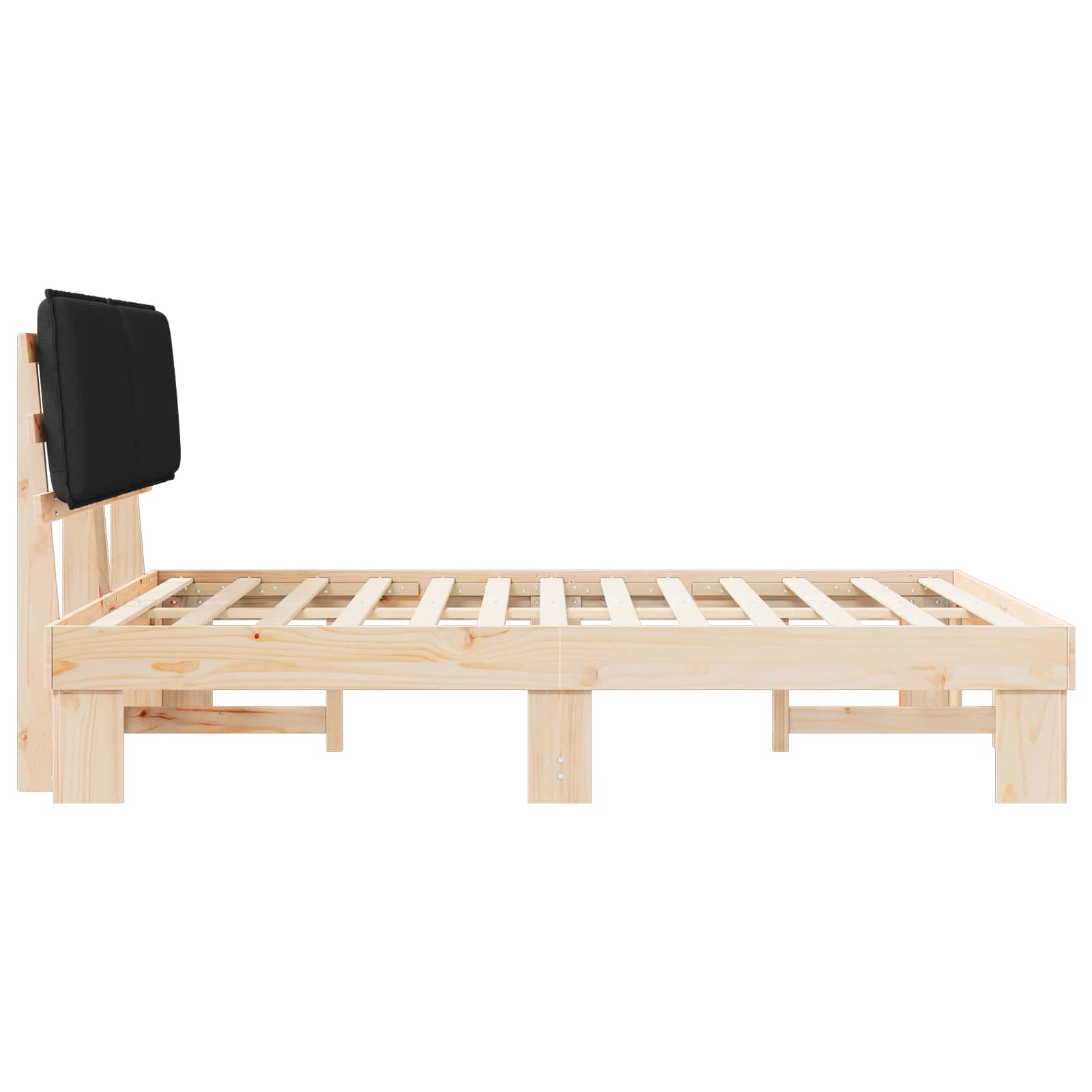 Sängram med Klädd Huvudgavel Svart 160 x 200 cm Massiv furu