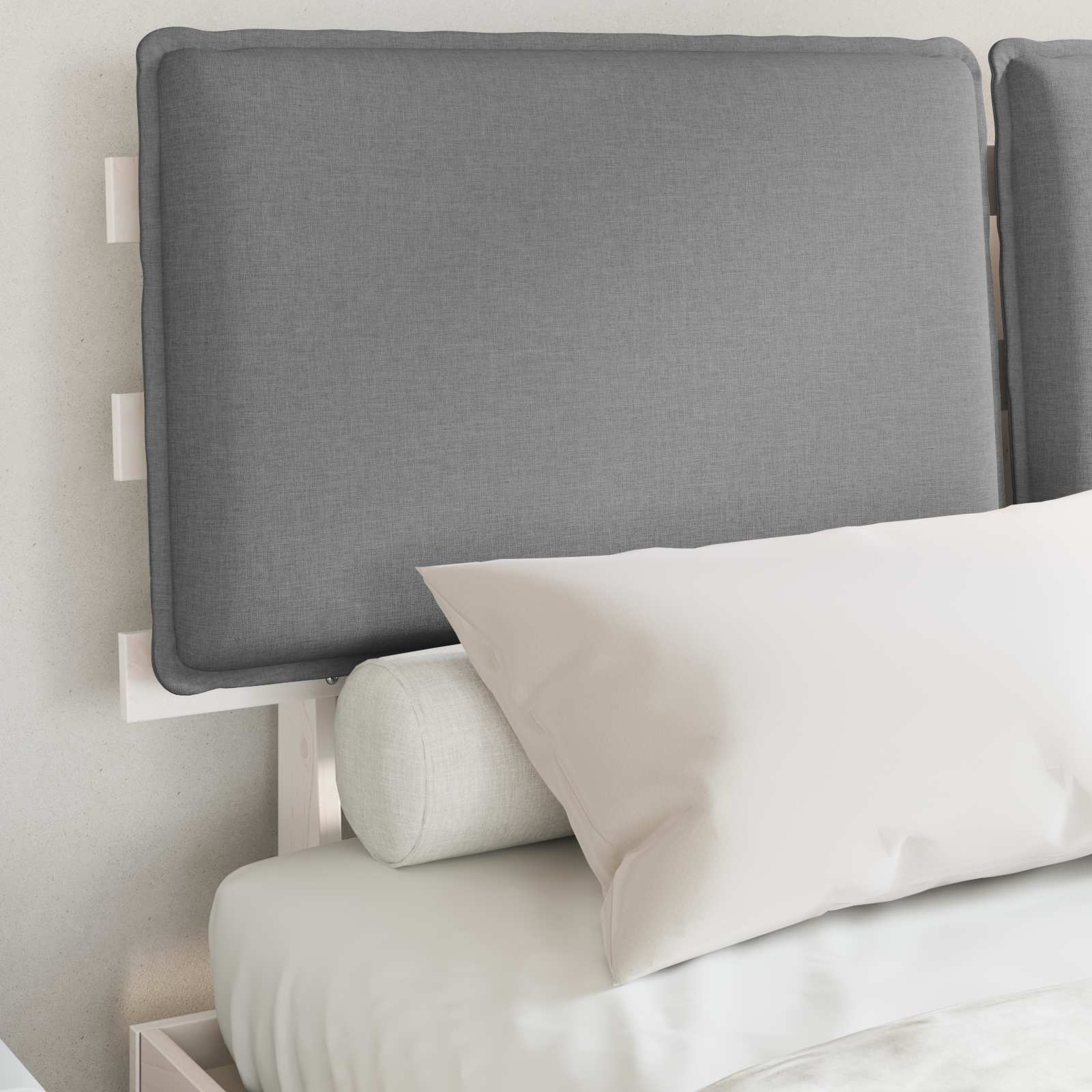 Sängram med Klädd Huvudgavel Ljusgrå 140 x 200 cm Massiv furu