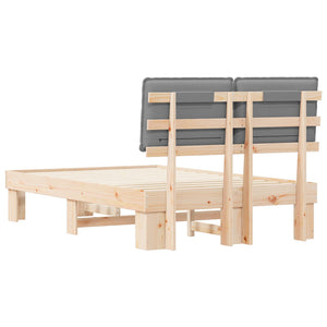 Sängram med Klädd Huvudgavel Ljusgrå 120 x 200 cm Massiv furu