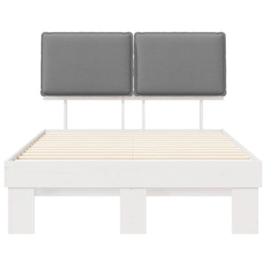 Sängram med Klädd Huvudgavel Ljusgrå 120 x 200 cm Massiv furu