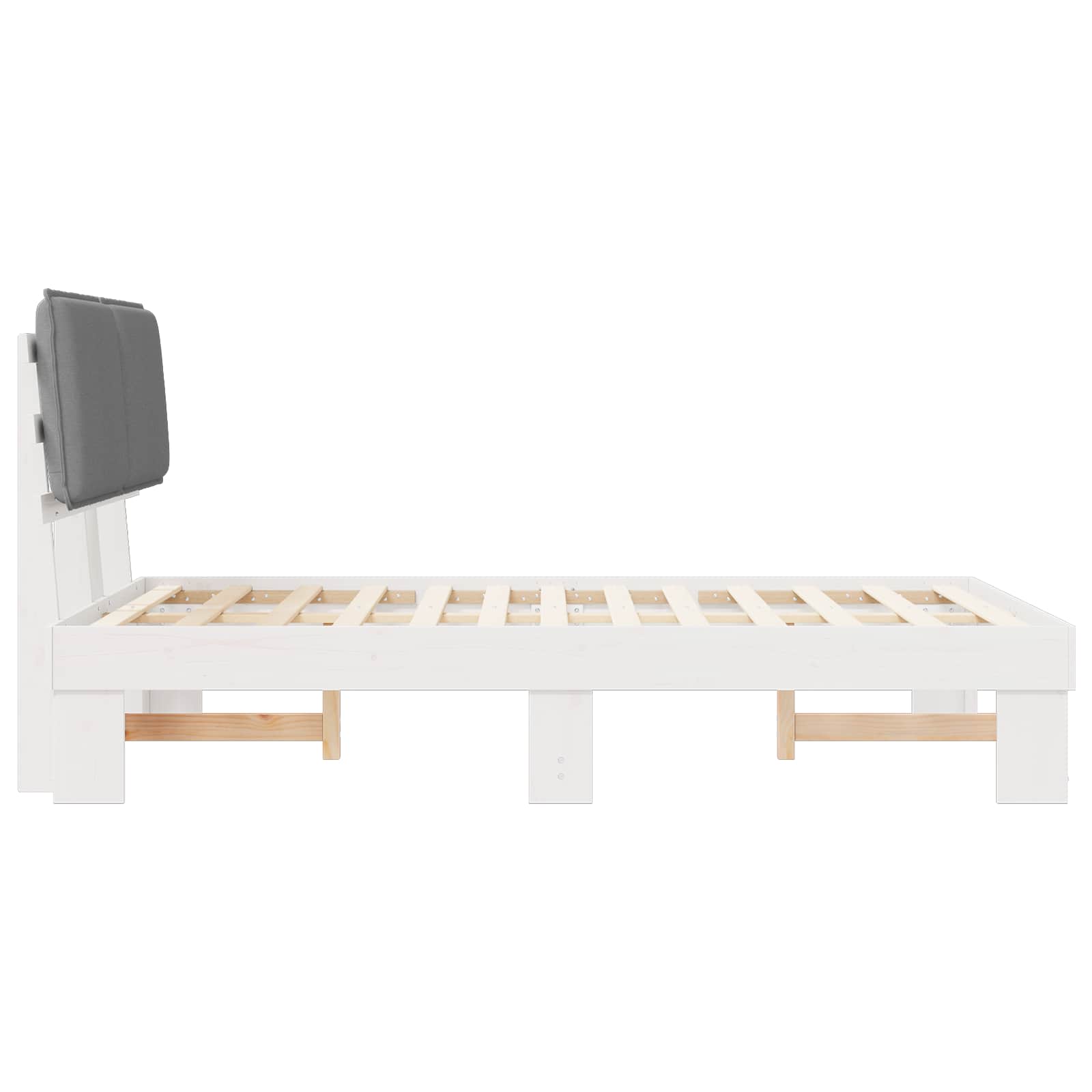 Sängram med Klädd Huvudgavel Ljusgrå 120 x 200 cm Massiv furu