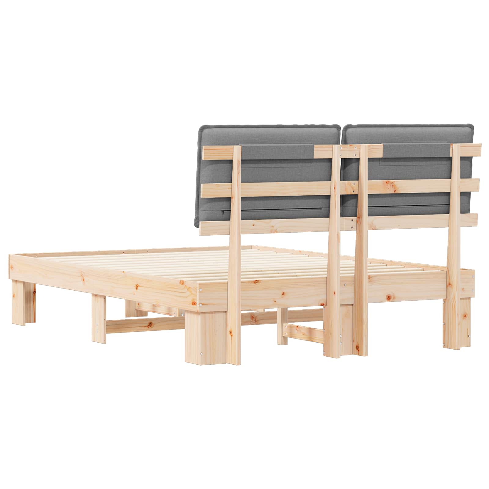 Sängram med Klädd Huvudgavel Ljusgrå 140 x 190 cm Massiv furu