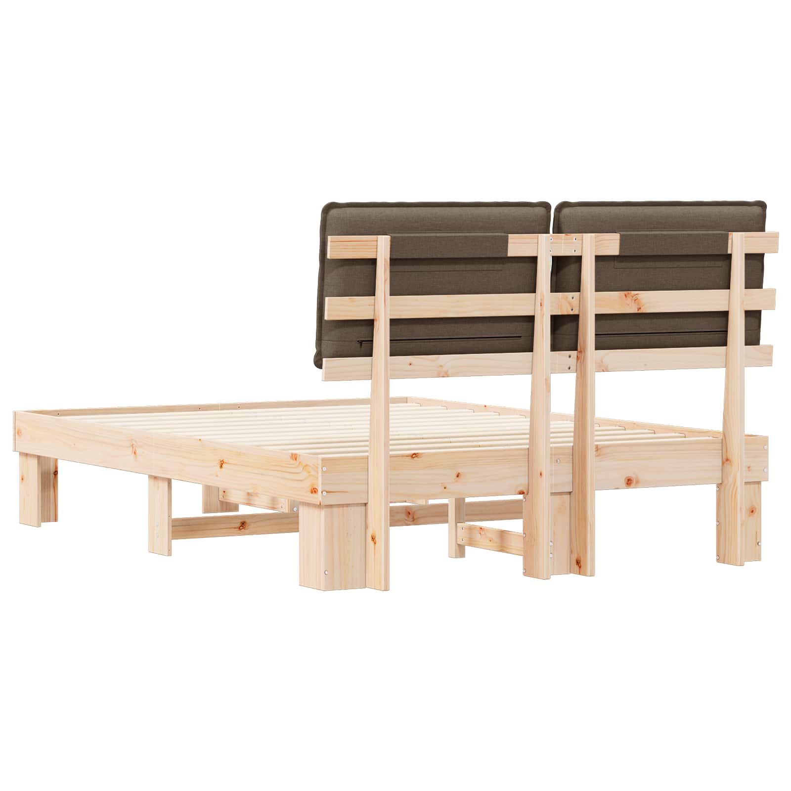 Sängram med Klädd Huvudgavel Taupe 140 x 190 cm Massiv furu