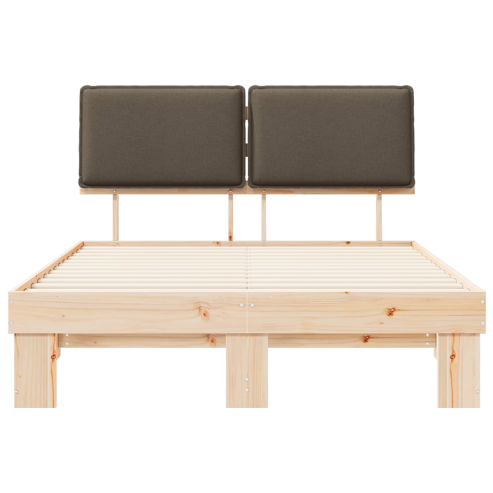 Sängram med Klädd Huvudgavel Taupe 140 x 190 cm Massiv furu