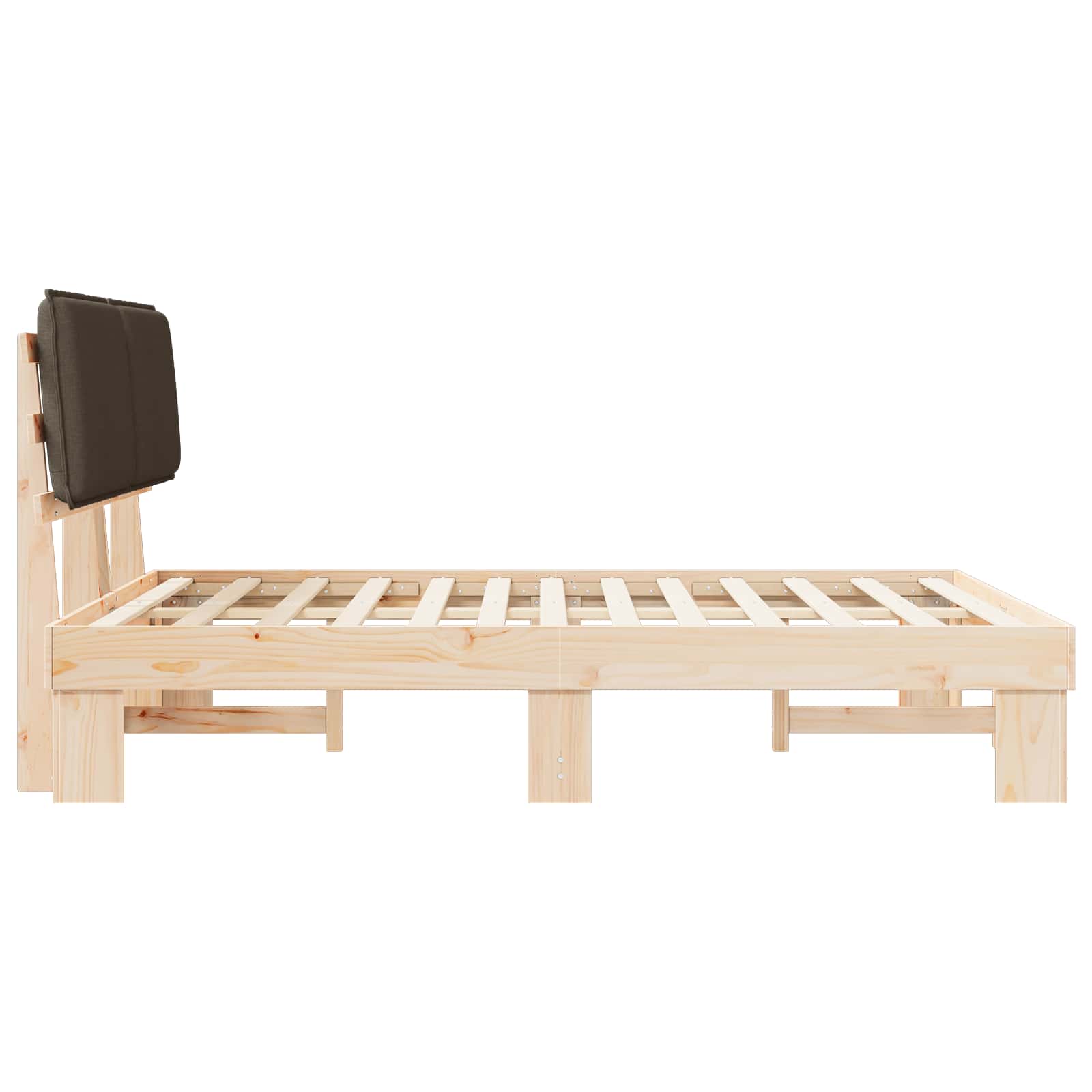 Sängram med Klädd Huvudgavel Taupe 140 x 190 cm Massiv furu