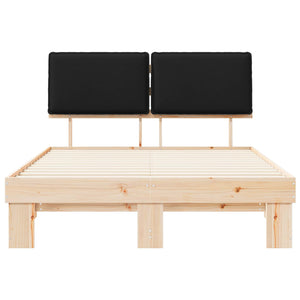 Sängram med Klädd Huvudgavel Svart 135 x 190 cm Massiv furu