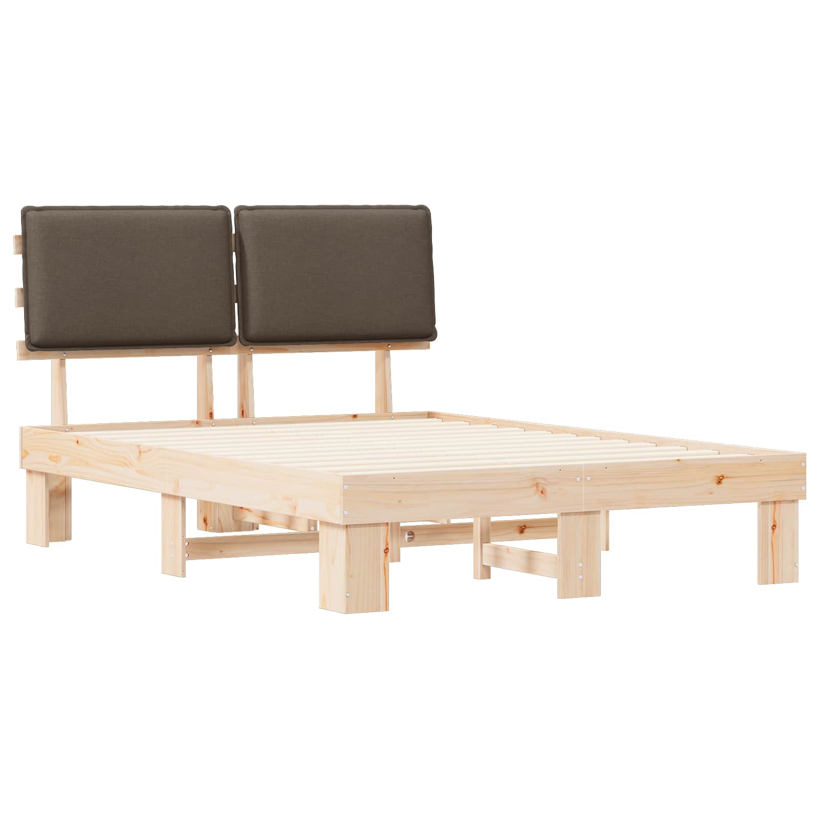 Sängram med Klädd Huvudgavel Taupe 135 x 190 cm Massiv furu