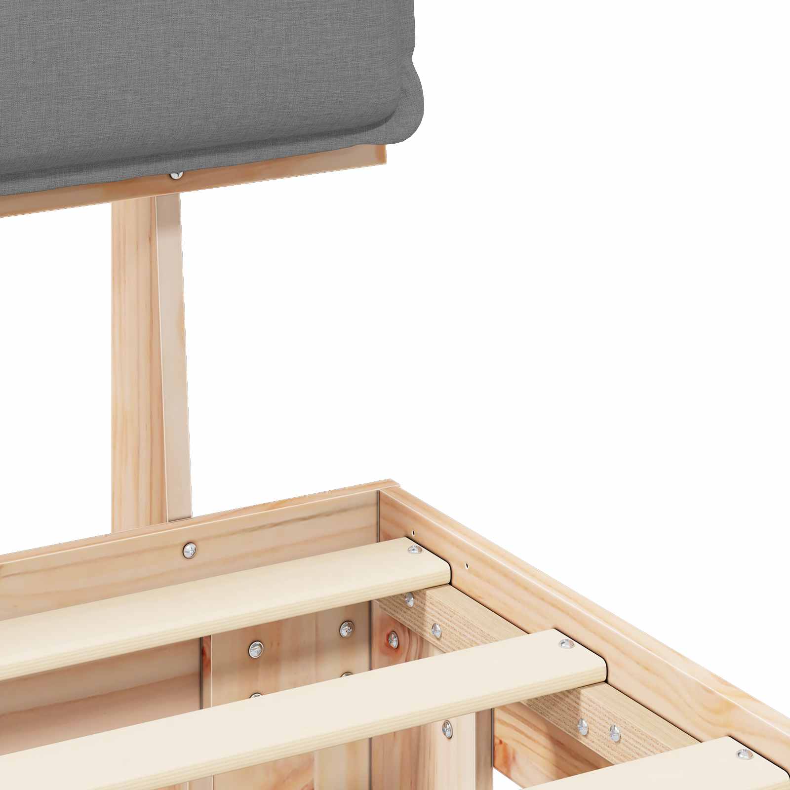 Sängram med Klädd Huvudgavel Ljusgrå 120 x 190 cm Massiv furu