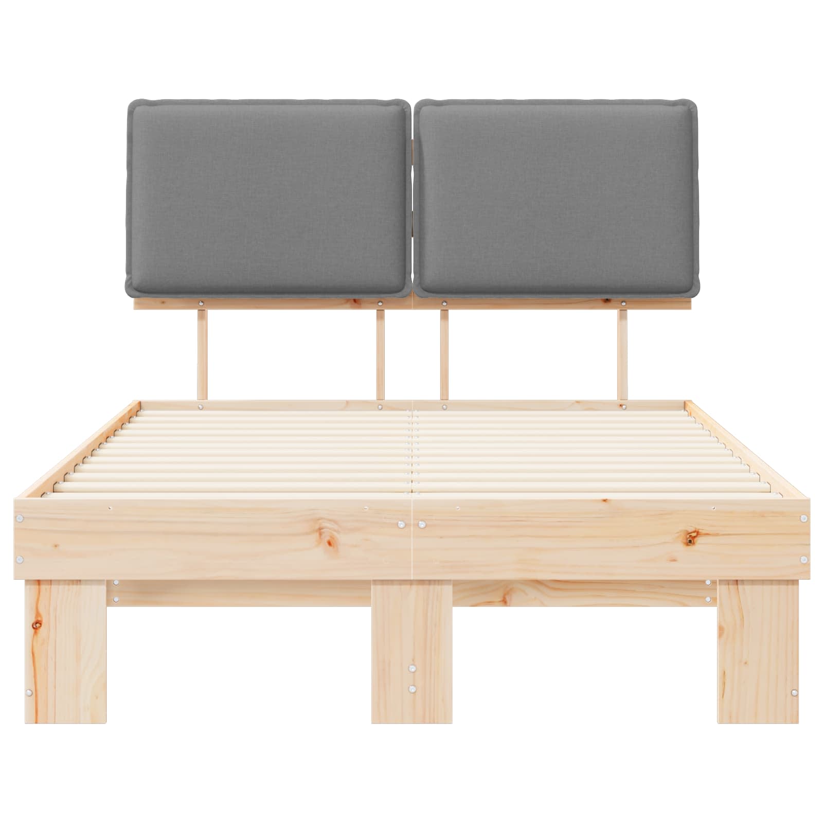 Sängram med Klädd Huvudgavel Ljusgrå 120 x 190 cm Massiv furu