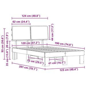 Sängram med Klädd Huvudgavel Mörkgrå 120 x 190 cm Massiv furu