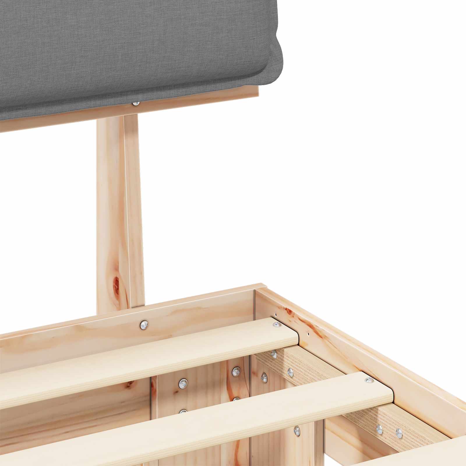 Sängram med Klädd Huvudgavel Ljusgrå 100 x 200 cm Massiv furu