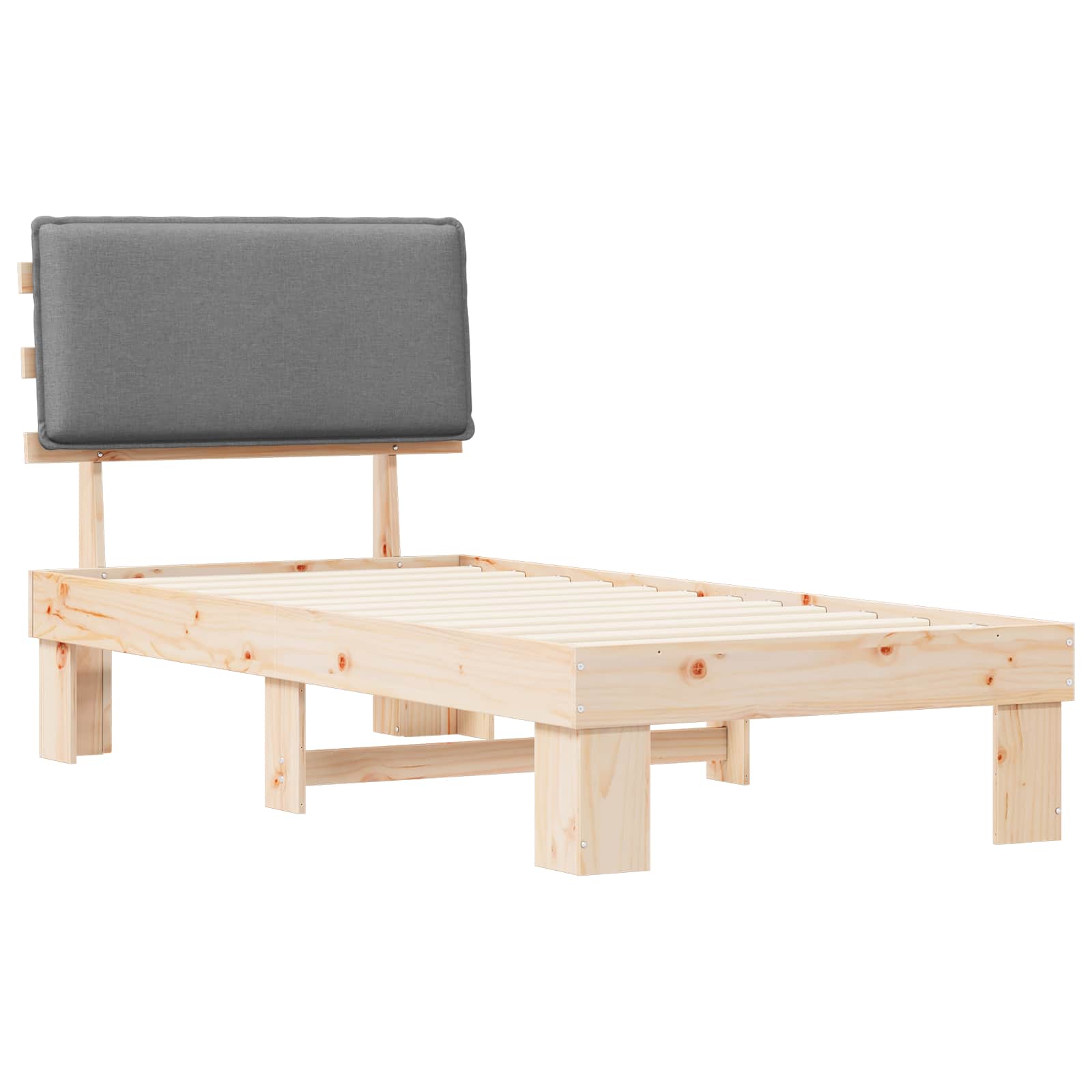 Sängram med Klädd Huvudgavel Ljusgrå 100 x 200 cm Massiv furu